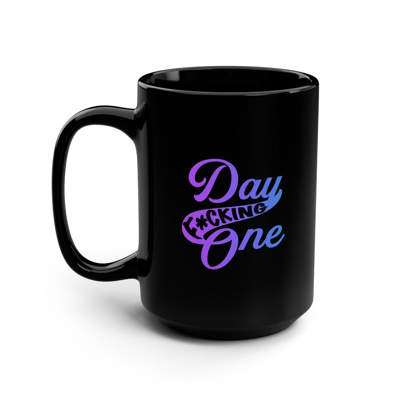 "Day F*cking One" Retro Design In Gradient Colors Black Coffee Mug, 15oz