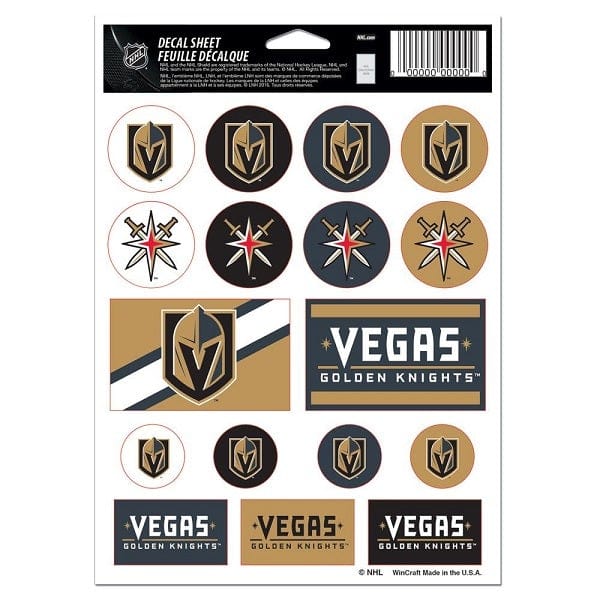 Vegas Golden Knights Vinyl Decal Multipurpose Sticker Sheet, 5x7 Inch