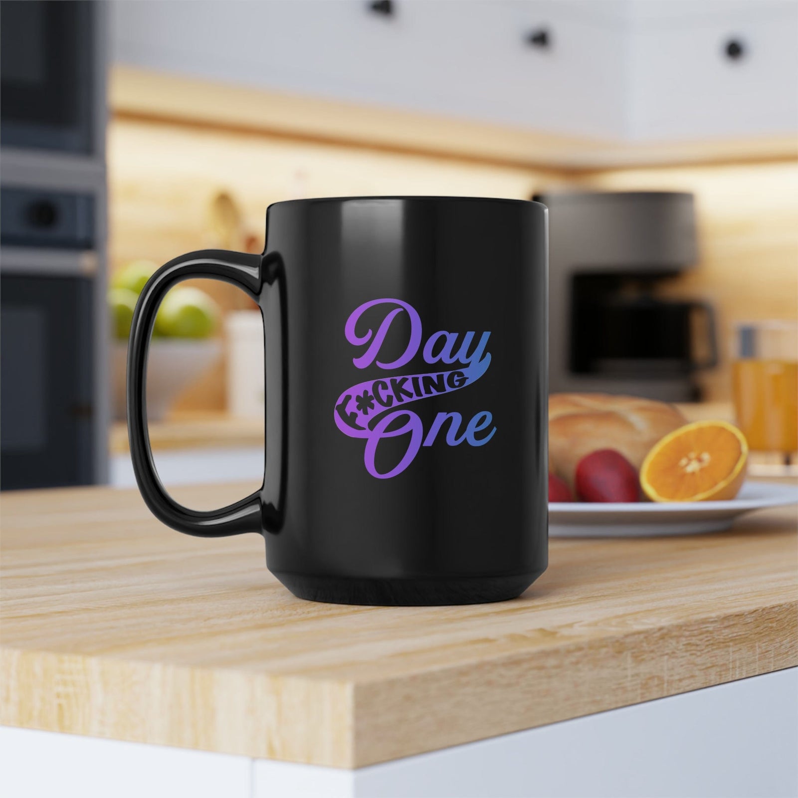 "Day F*cking One" Retro Design In Gradient Colors Black Coffee Mug, 15oz