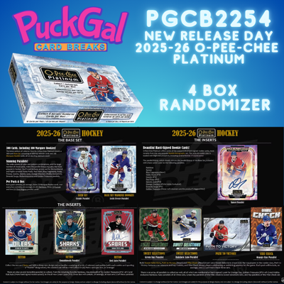 Puck Gal Card Breaks #2254: NEW 2025-26 O-Pee-Chee Platinum 4-Box Randomizer Break