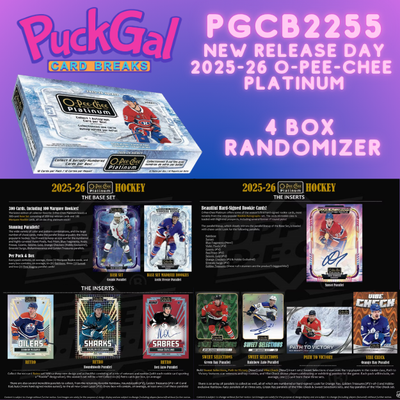 Puck Gal Card Breaks #2255: NEW 2025-26 O-Pee-Chee Platinum 4-Box Randomizer Break