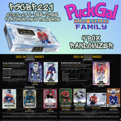 Puck Gal Card Breaks Public #221: NEW 2025-26 O-Pee-Chee Platinum 4-Box Randomizer Break