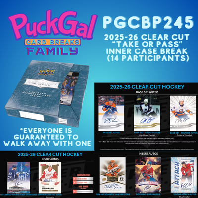 Puck Gal Card Breaks Public #245: NEW 2025-26 Clear Cut "Take Or Pass" Inner Case Break (14 Participants)
