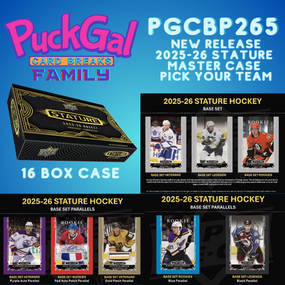 Puck Gal Card Breaks Public #265: 25/26 Stature Master Case Pick Your Team!  (16 Boxes)
