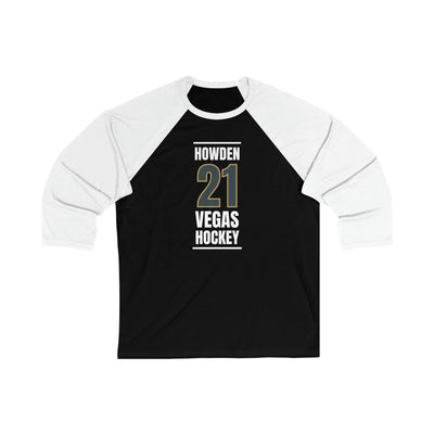 Long-sleeve Howden 21 Vegas Hockey Steel Gray Vertical Design Unisex Tri-Blend 3/4 Sleeve Raglan Baseball Shirt