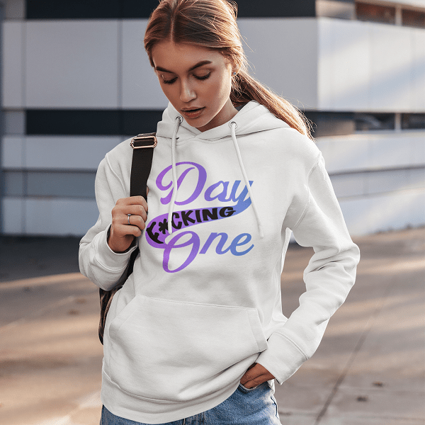 Hoodie "Day F*cking One" Retro Design Gradient Colors Unisex Hoodie
