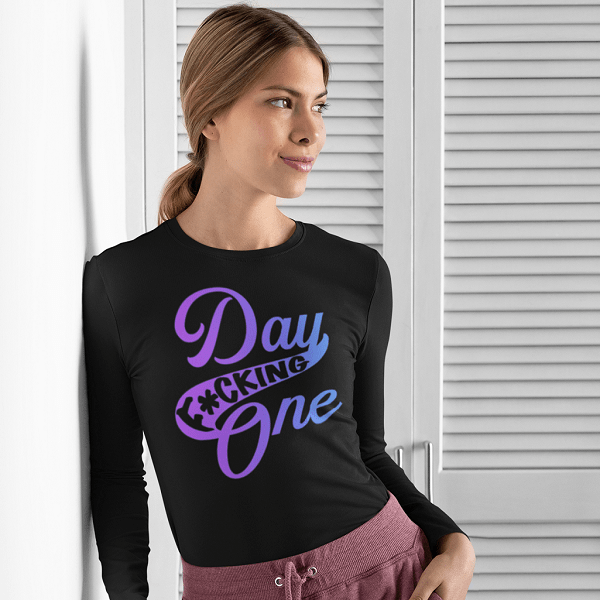 Long-sleeve "Day F*cking One" Retro Design Gradient Colors Unisex Long Sleeve Shirt