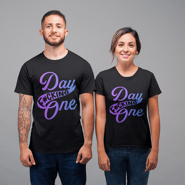 T-Shirt "Day F*cking One" Retro Design Gradient Colors Unisex T-Shirt