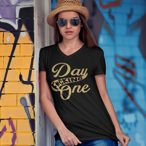 V-neck "Day F*cking One" Vegas Golden Knights Fan Retro Design Unisex V-Neck T-Shirt