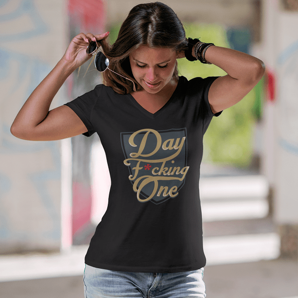V-neck "Day F*cking One" William Karlsson Vegas Golden Knights Unisex V-Neck Tee (Front Design Only)