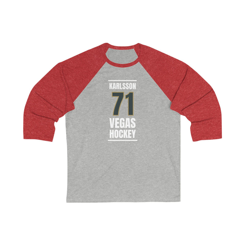 Long-sleeve Karlsson 71 Vegas Hockey Steel Gray Vertical Design Unisex Tri-Blend 3/4 Sleeve Raglan Baseball Shirt