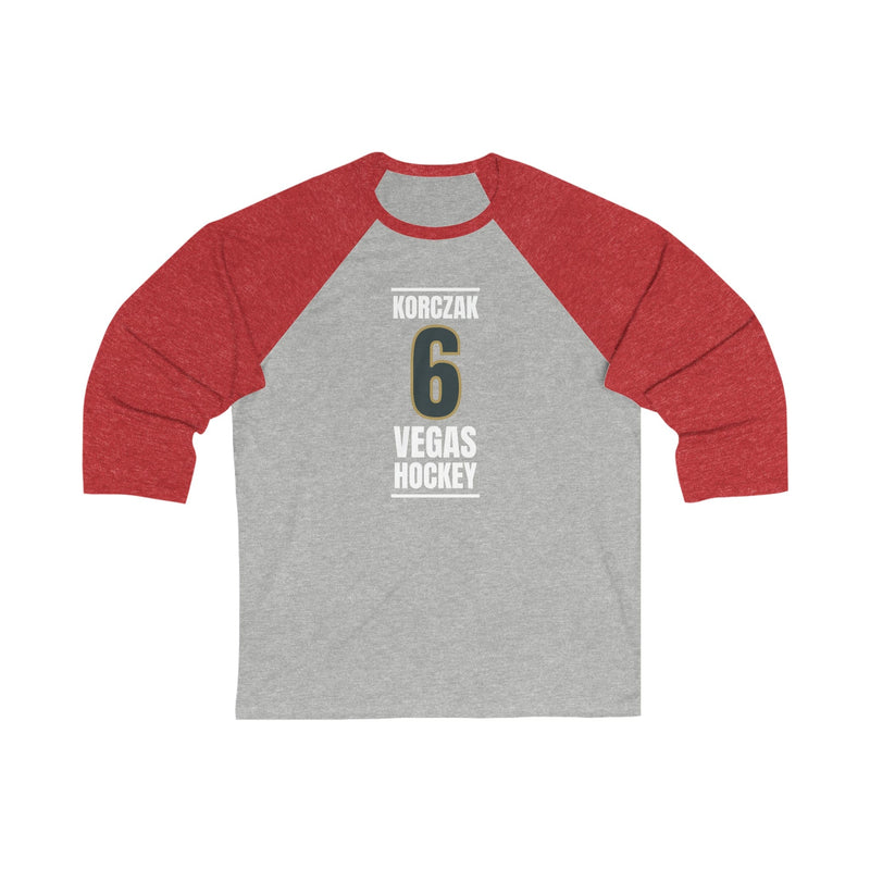 Long-sleeve Korczak 6 Vegas Hockey Steel Gray Vertical Design Unisex Tri-Blend 3/4 Sleeve Raglan Baseball Shirt