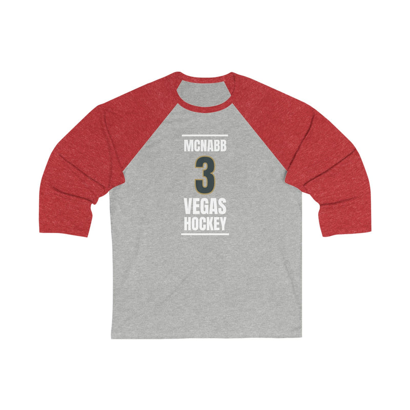 Long-sleeve McNabb 3 Vegas Hockey Steel Gray Vertical Design Unisex Tri-Blend 3/4 Sleeve Raglan Baseball Shirt