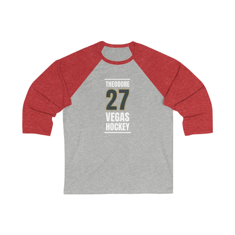 Long-sleeve Theodore 27 Vegas Hockey Steel Gray Vertical Design Unisex Tri-Blend 3/4 Sleeve Raglan Baseball Shirt