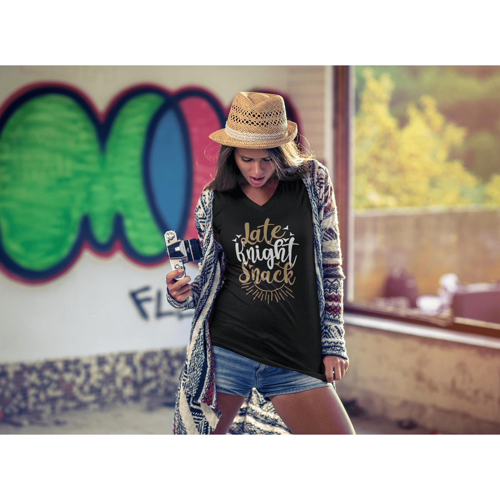 V-neck "Late Knight Snack" Light Version Unisex V-Neck Tee