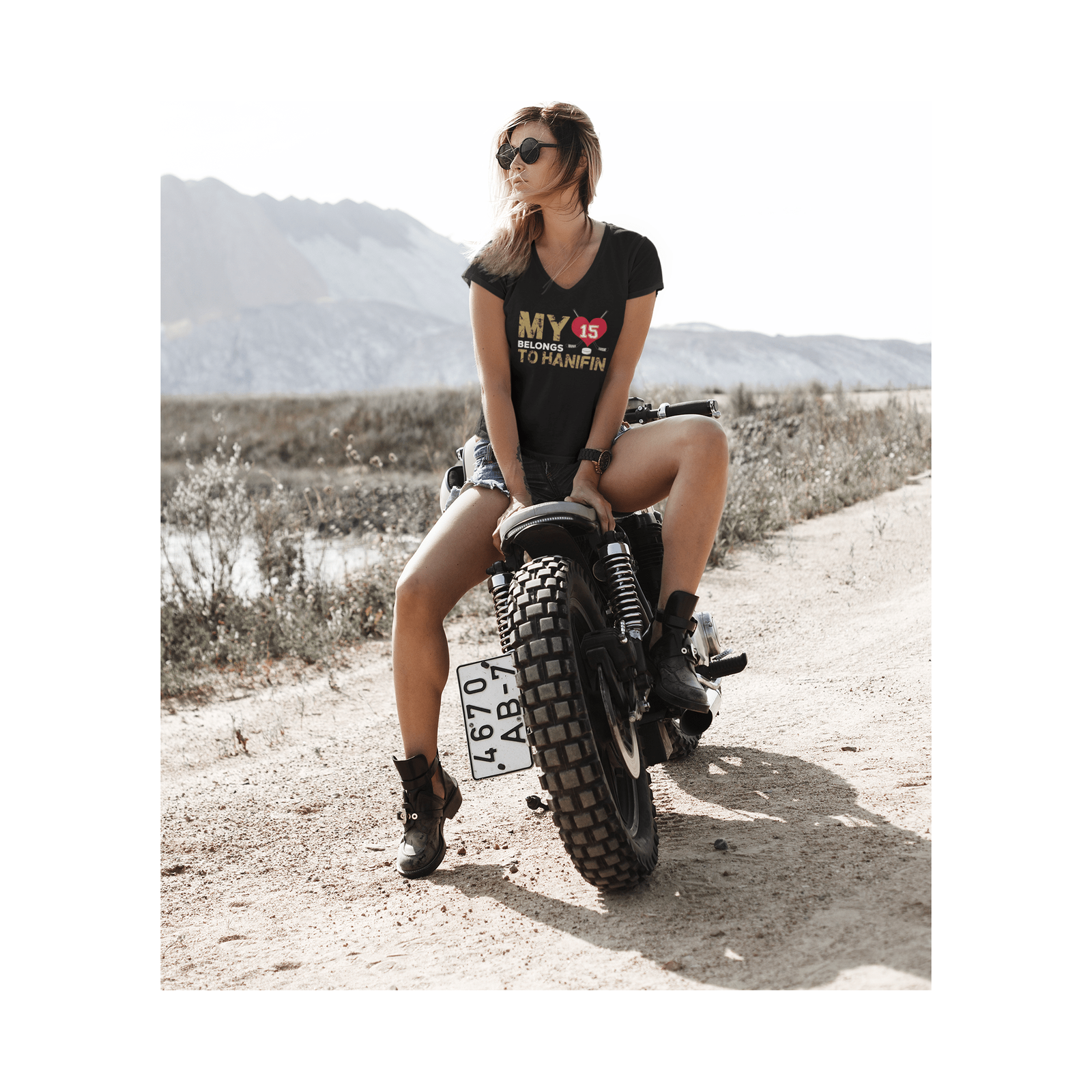 V-neck My Heart Belongs To Hanifin Unisex Jersey V-Neck Tee