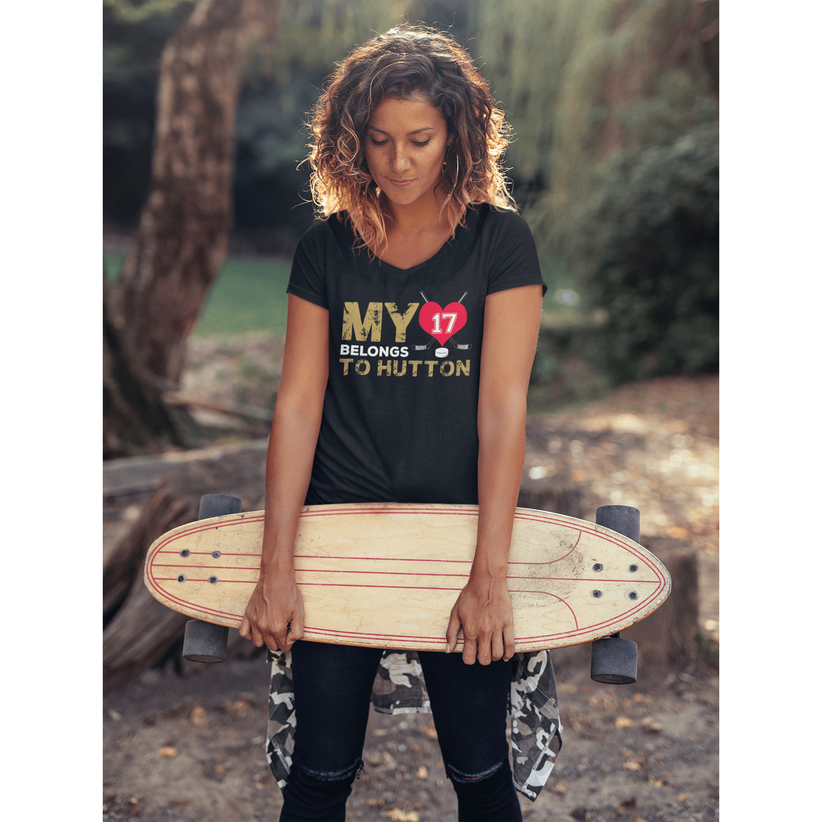 V-neck My Heart Belongs To Hutton Unisex V-Neck Tee