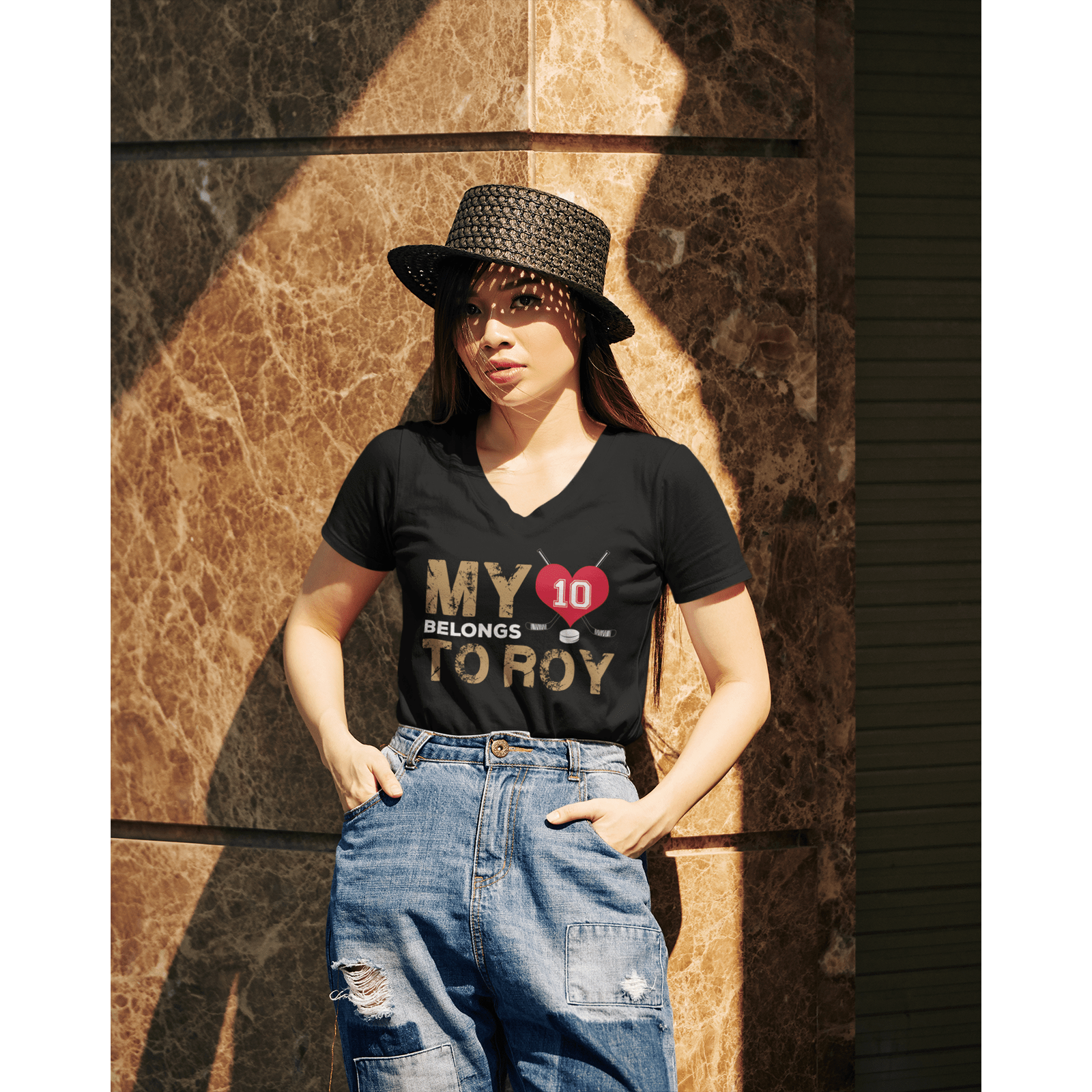 V-neck My Heart Belongs To Roy Unisex V-Neck Tee