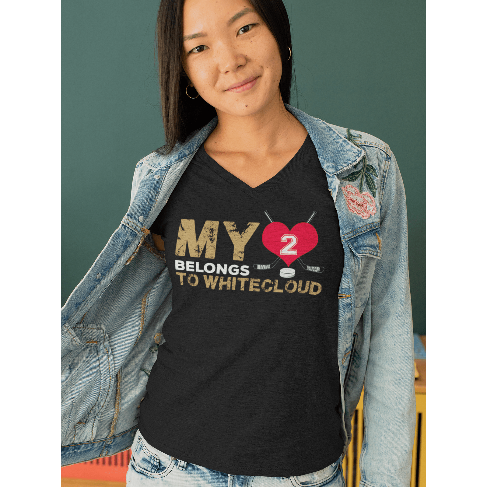 V-neck My Heart Belongs To Whitecloud Unisex V-Neck Tee