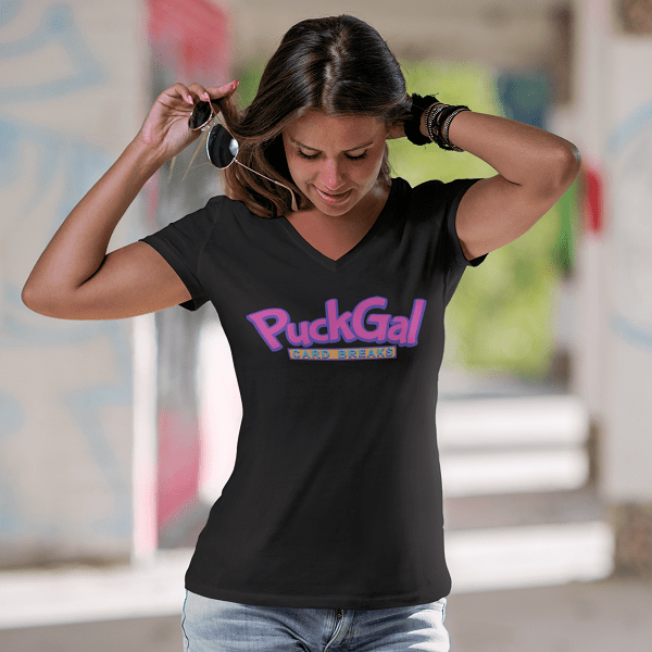 V-neck "Puck Gal Card Breaks" Unisex V-Neck T-Shirt