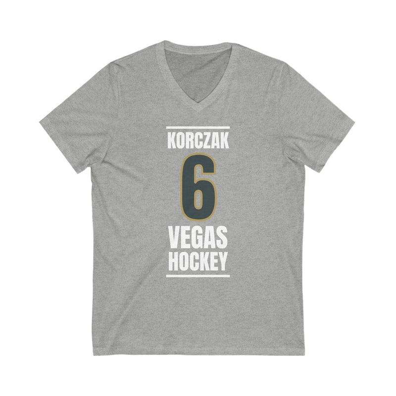 V-neck Korczak 6 Vegas Hockey Steel Gray Vertical Design Unisex V-Neck Tee