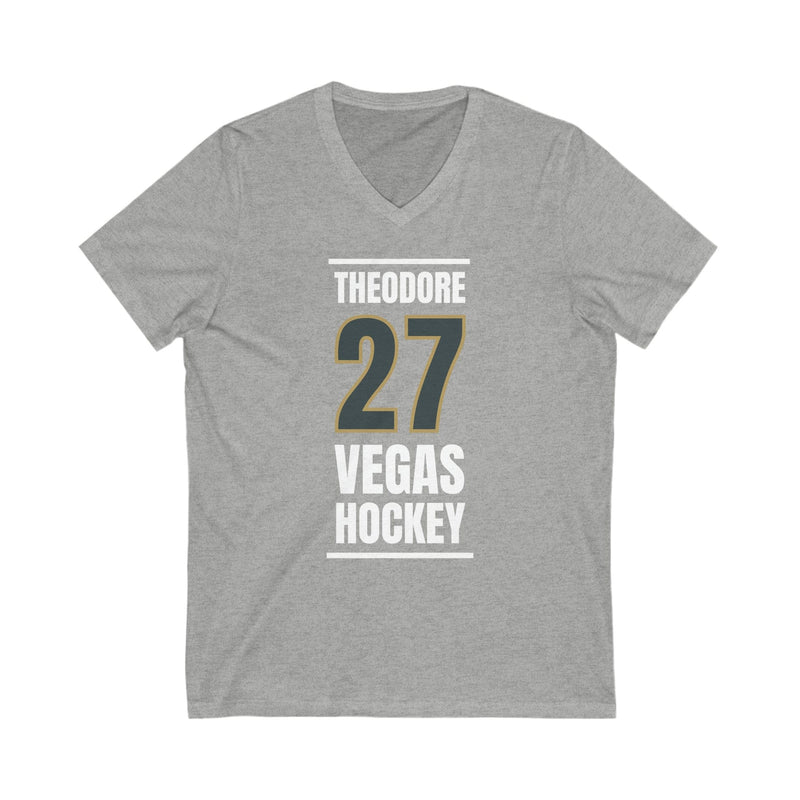 V-neck Theodore 27 Vegas Hockey Steel Gray Vertical Design Unisex V-Neck Tee