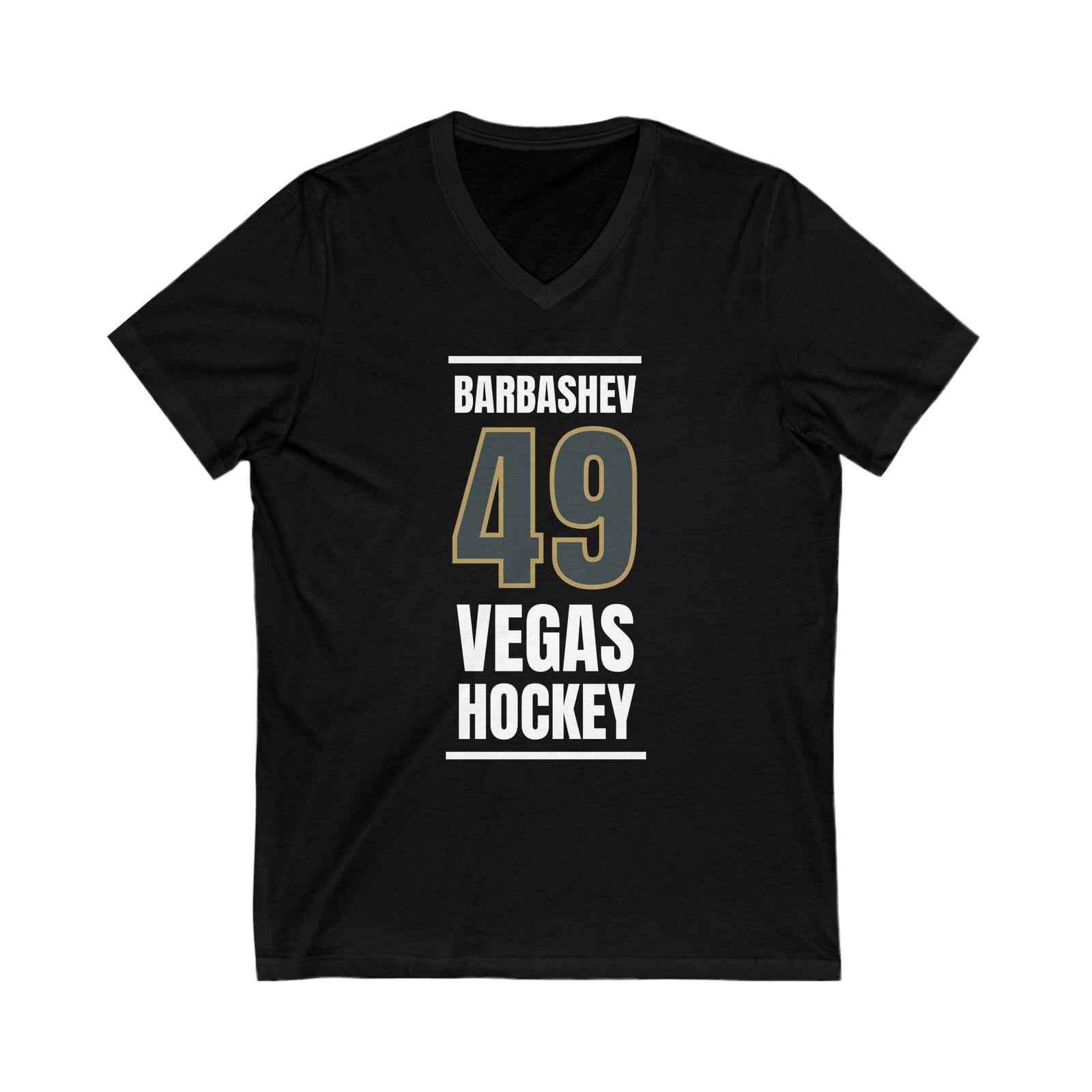 V-neck Barbashev 49 Vegas Hockey Steel Gray Vertical Design Unisex V-Neck Tee