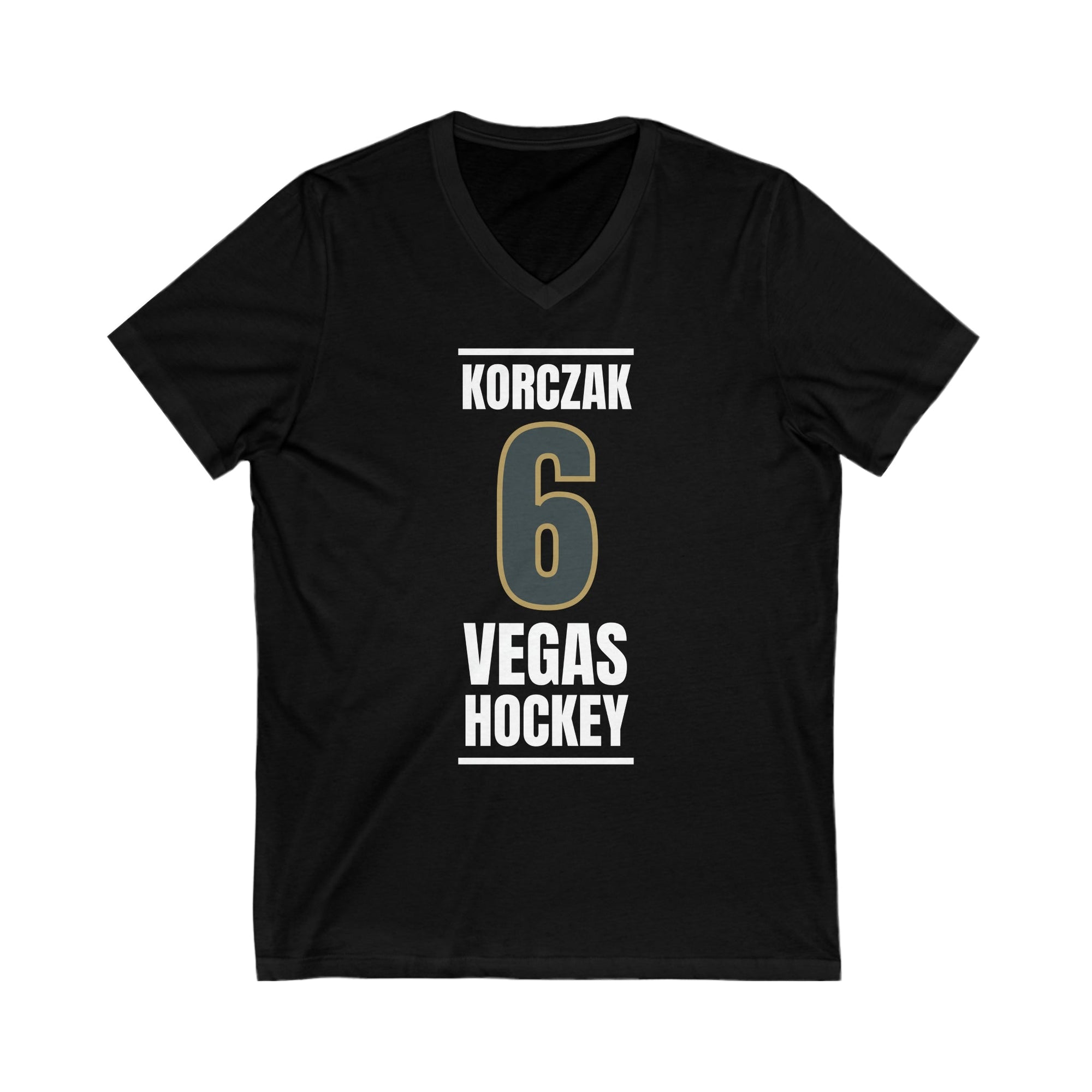 V-neck Korczak 6 Vegas Hockey Steel Gray Vertical Design Unisex V-Neck Tee