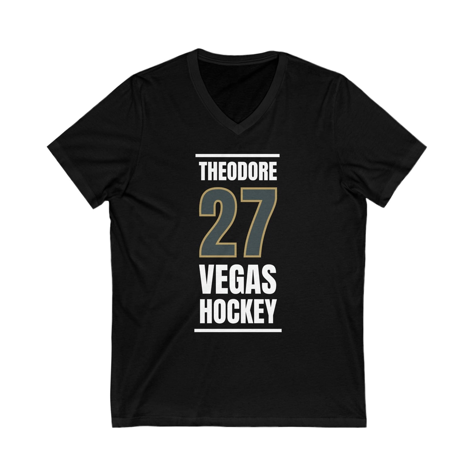 V-neck Theodore 27 Vegas Hockey Steel Gray Vertical Design Unisex V-Neck Tee