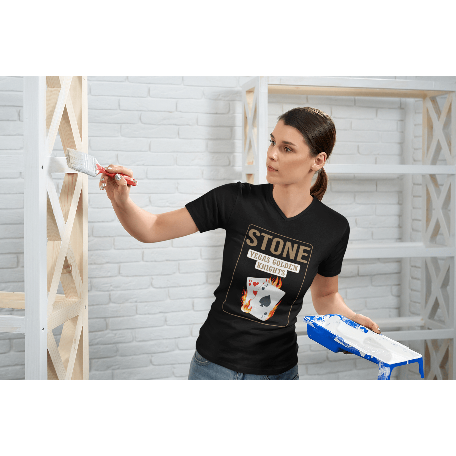 V-neck Stone 61 Poker Cards Unisex V-Neck Tee