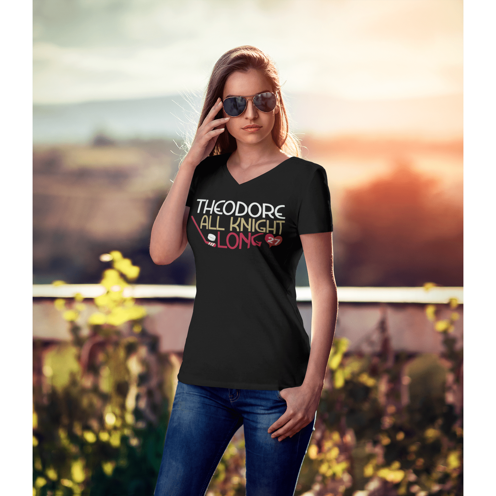V-neck Theodore All Knight Long Unisex V-Neck Tee