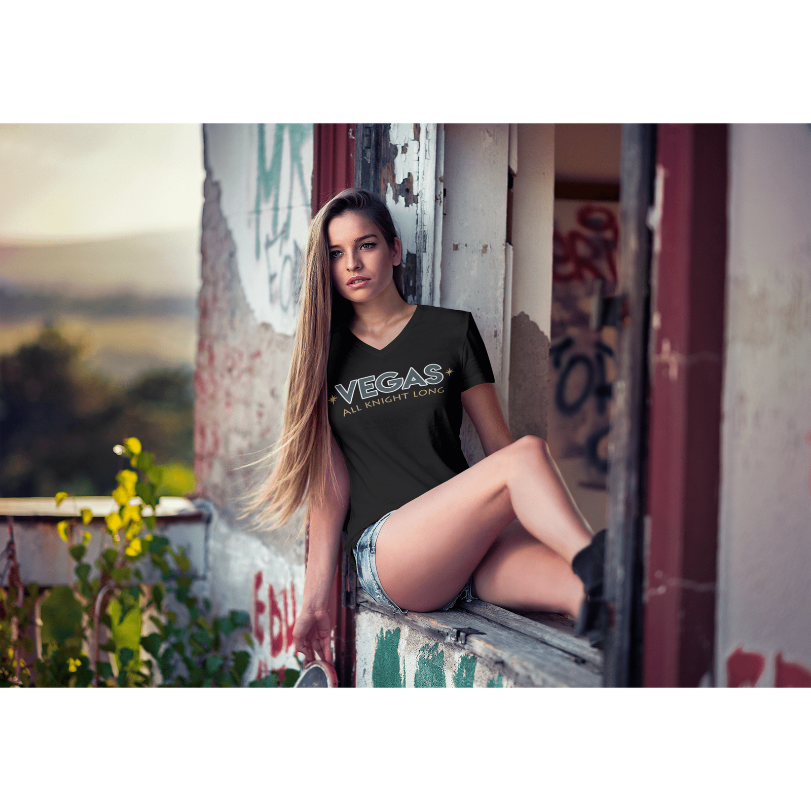 V-neck "Vegas All Knight Long" Unisex V-Neck Tee
