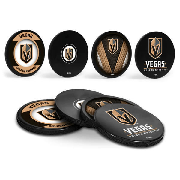 Vegas Golden Knights Hockey Puck Drink Coasters (4-Pack) In Cube