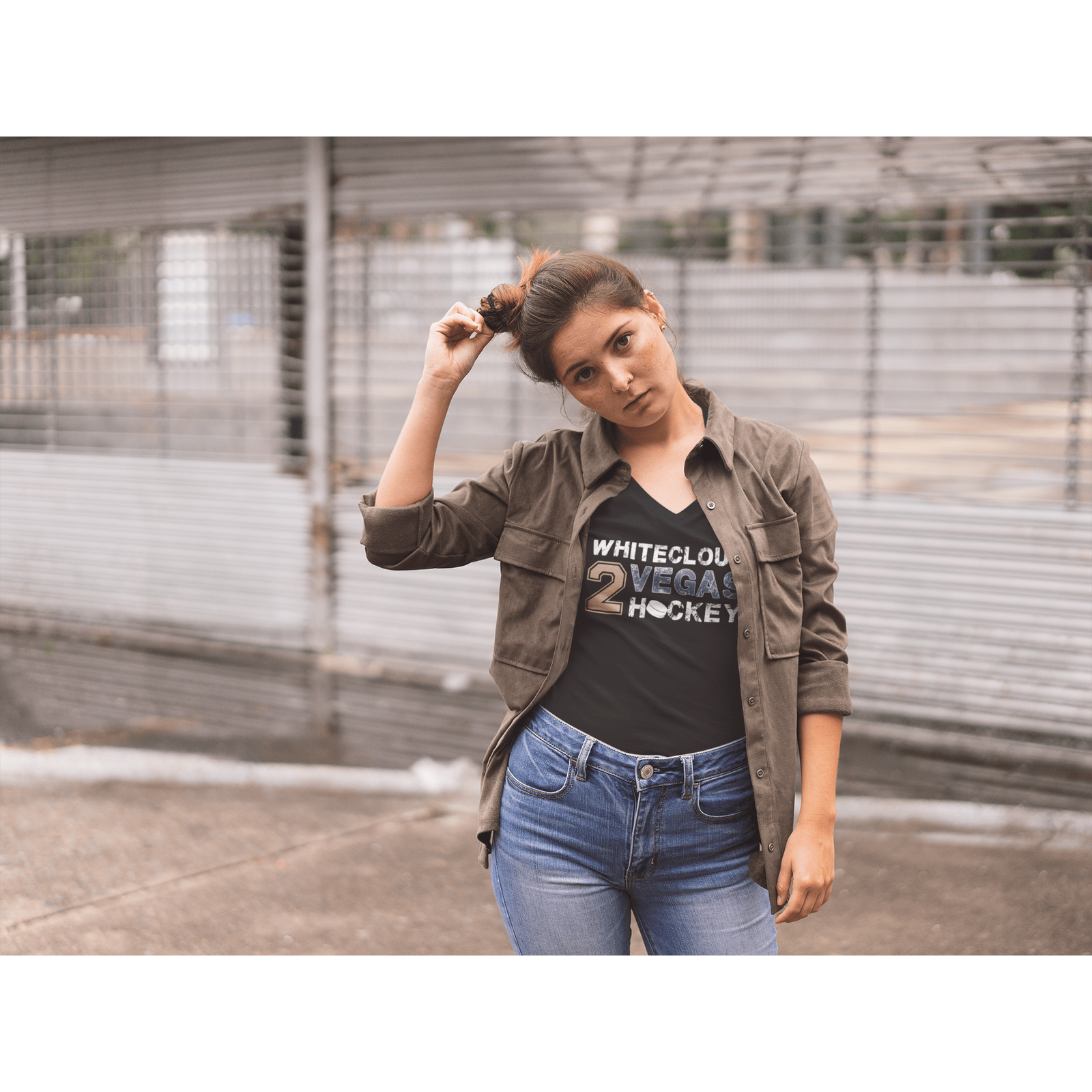 V-neck Whitecloud 2 Vegas Hockey Unisex V-Neck Tee