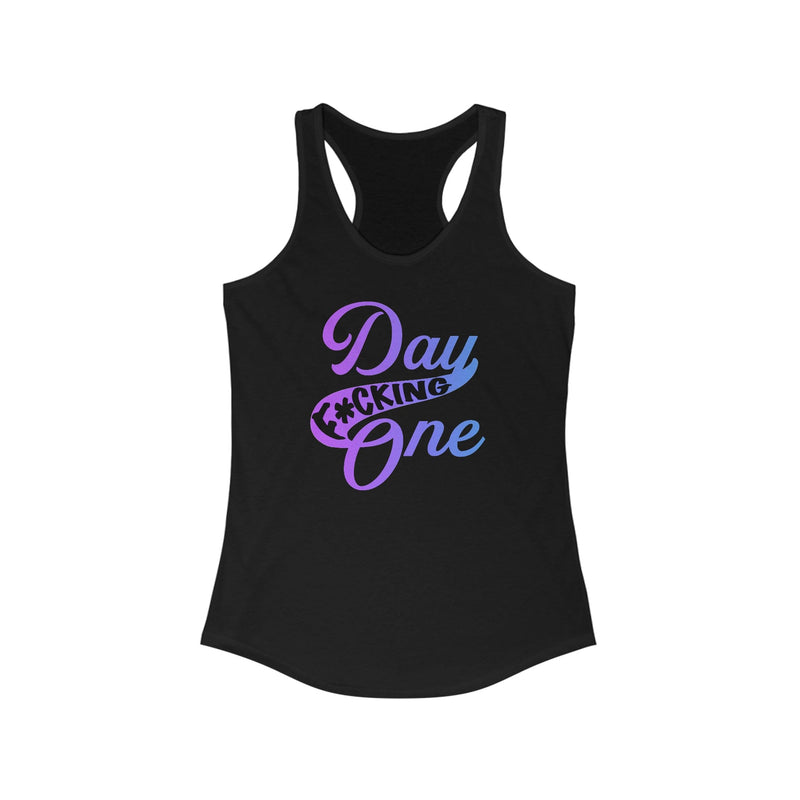 Tank Top "Day F*cking One" Retro Design Gradient Colors Women's Ideal Racerback Tank Top