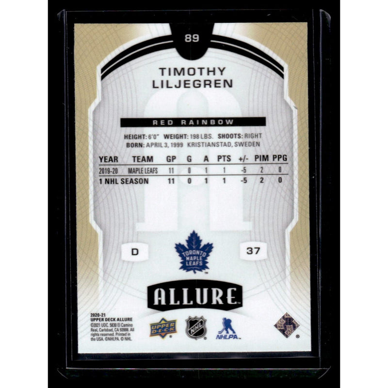 CARDS ✅ 2020 UD Allure Red Rainbow Timothy Liljegren  #89 Toronto Maple Leafs