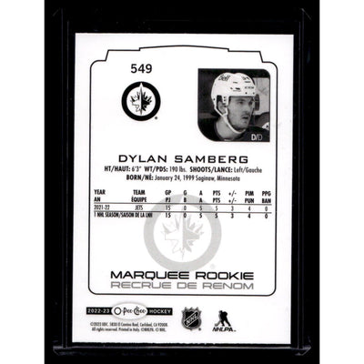 CARDS ✅ 2022 O-Pee-Chee Dylan Samberg Marquee Rookie #549 Winnipeg Jets