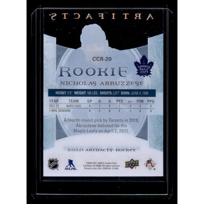 CARDS ✅ 2022 UD Artifacts Rookie Nick Abruzzese Clear Cut #CCR-20 Toronto Maple Leafs