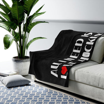 All Over Prints "All I Need Is Love, Hockey And A Cat" Velveteen Plush Blanket