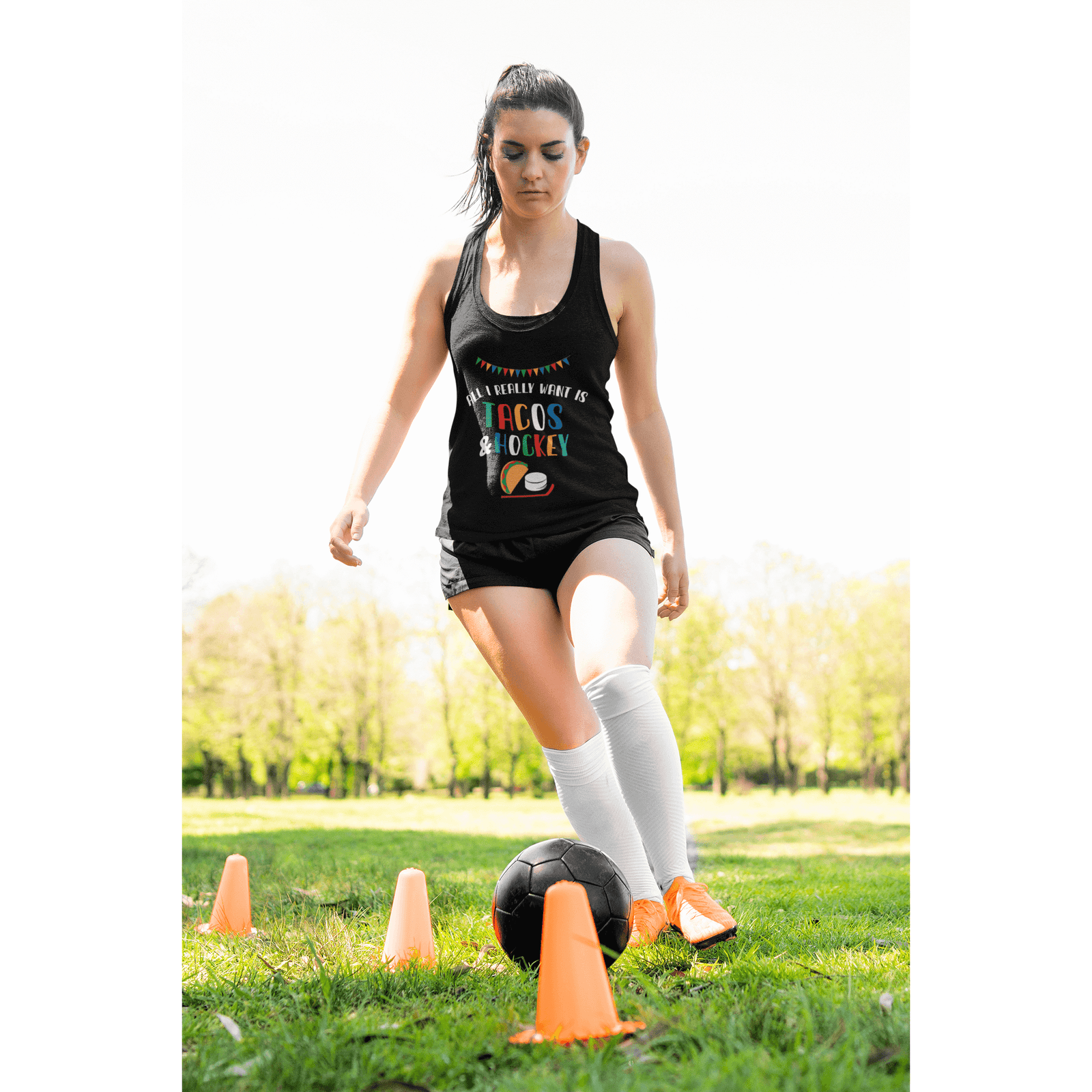 Tank Top "All I Really Want Is Tacos & Hockey" Women's Tri-Blend Racerback Tank