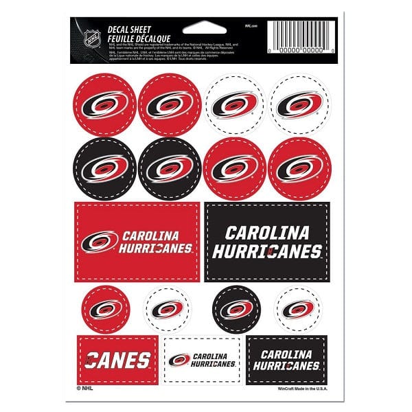 Carolina Hurricanes Vinyl Decal Multipurpose Sticker Sheet, 5x7 Inch