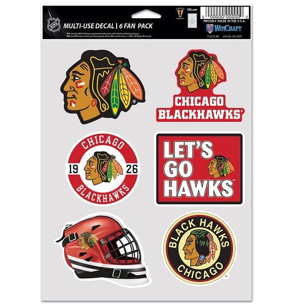 Chicago Blackhawks Multi Use Decal, 6 Pack