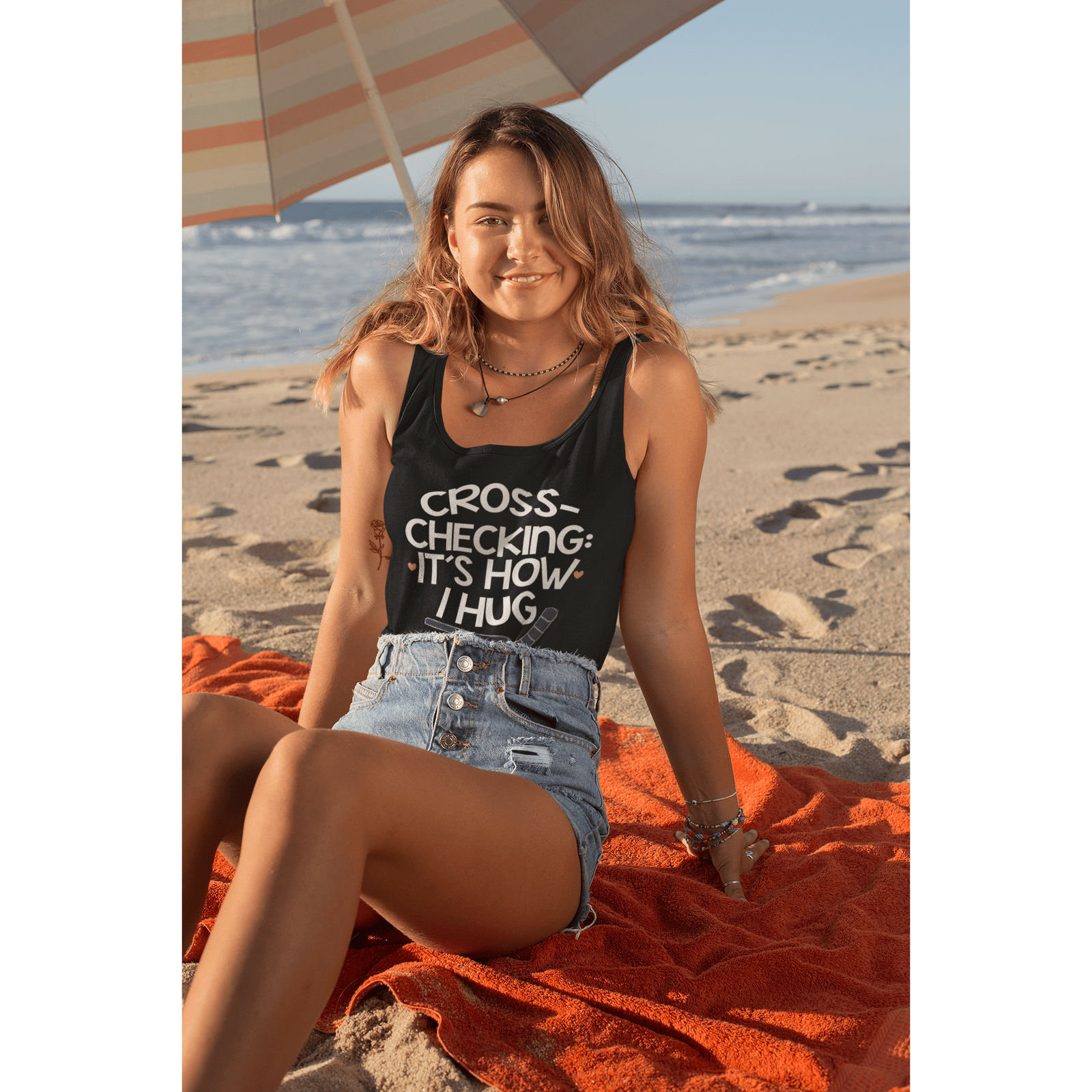 Tank Top "Cross-Checking: It's How I Hug" Women's Tri-Blend Racerback Tank