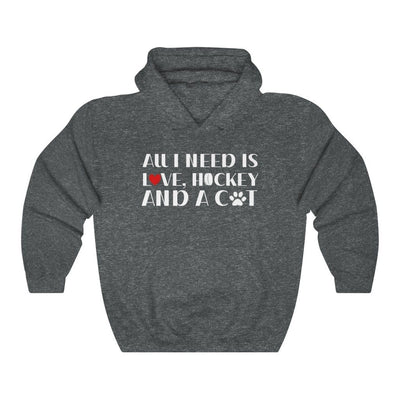 Hoodie "All I Need Is Love, Hockey And A Cat" Unisex Hooded Sweatshirt