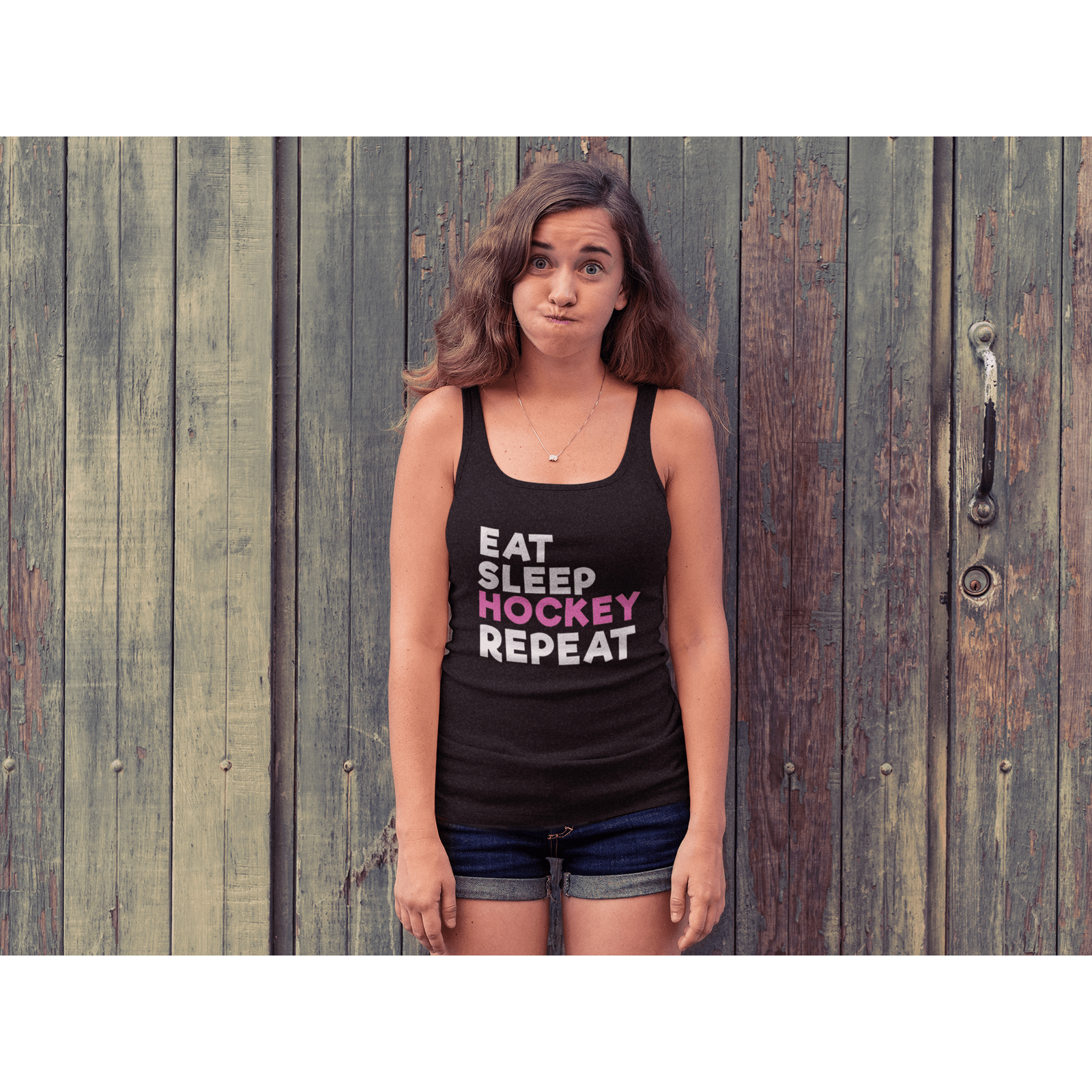 Tank Top "Eat Sleep Hockey Repeat" Women's Tri-Blend Racerback Tank