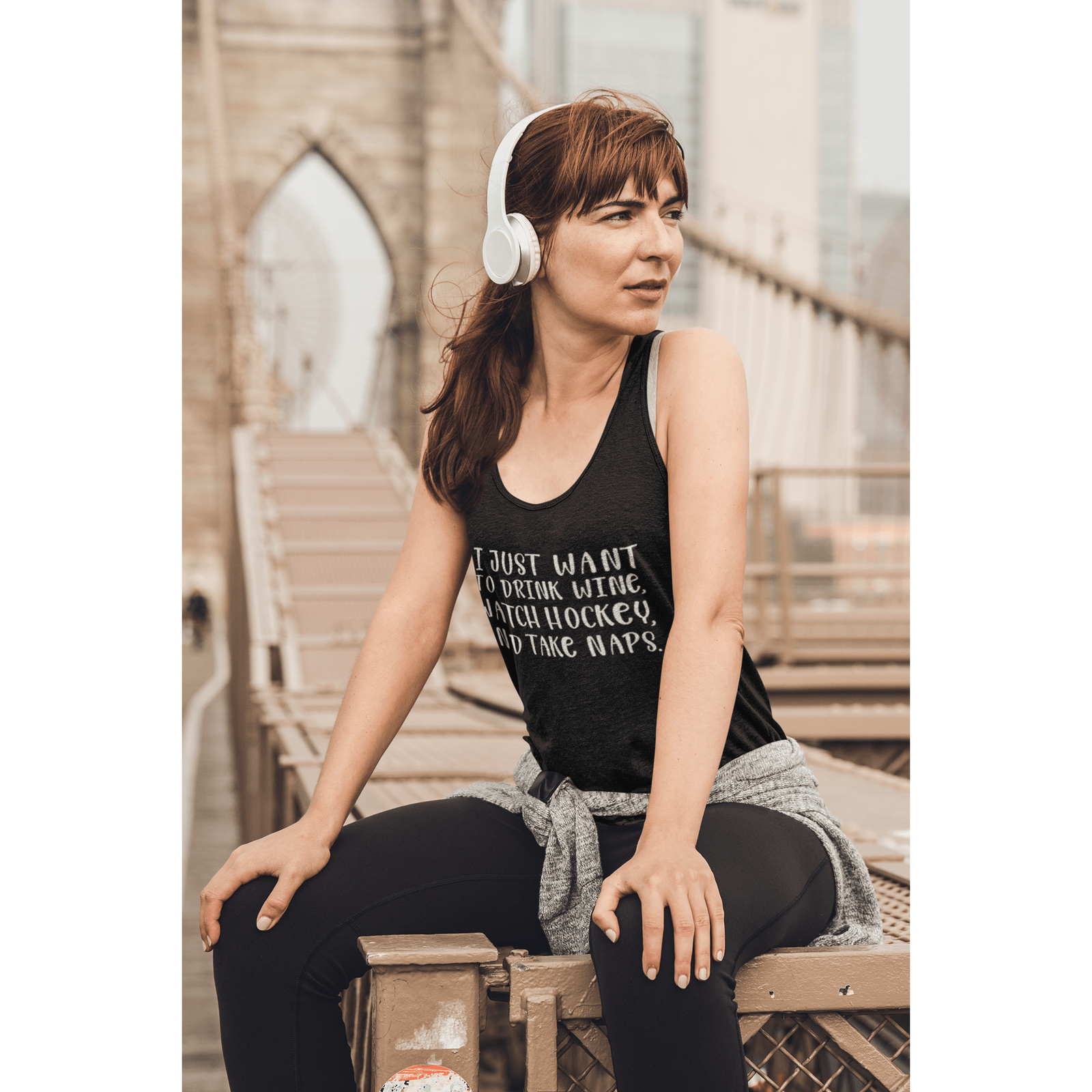 Tank Top "I Just Want To Drink Wine And Watch Hockey" Women's Tri-Blend Racerback Tank