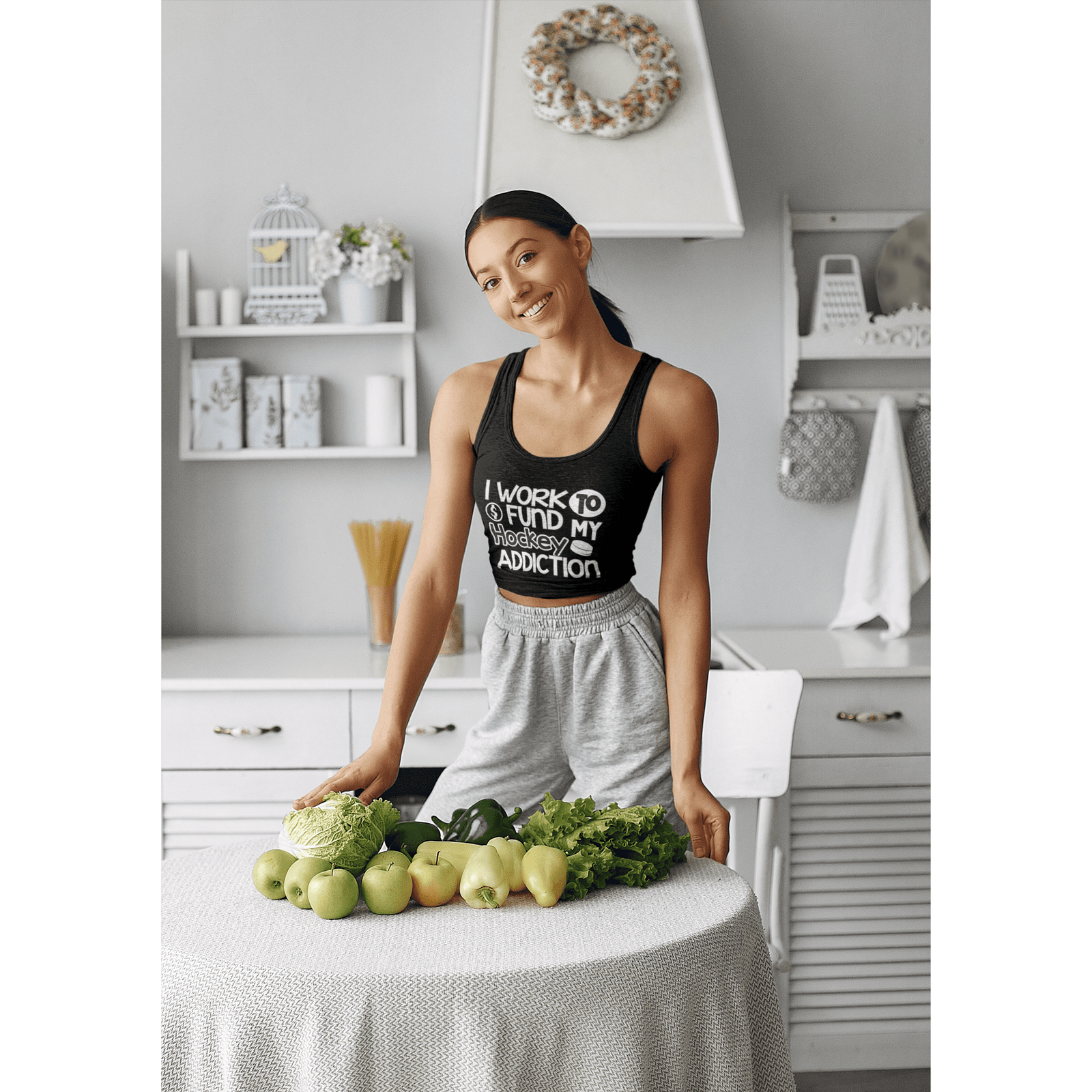 Tank Top "I Work To Fund My Hockey Addiction" Women's Tri-Blend Racerback Tank