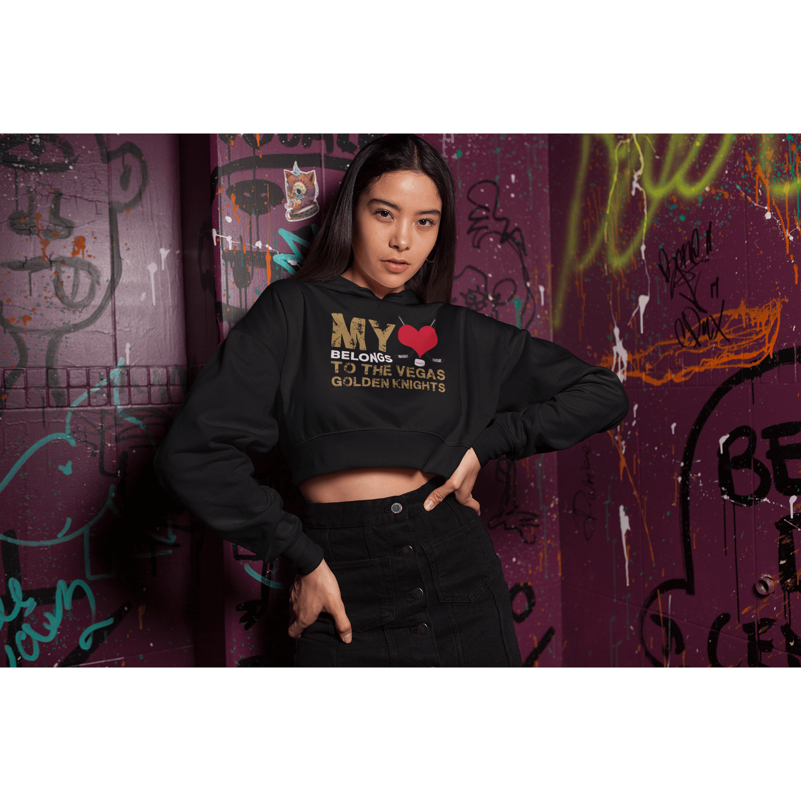Hoodie "My Heart Belongs To The Vegas Golden Knights" Women’s Cropped Hooded Sweatshirt