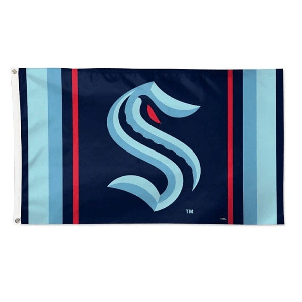 Seattle Kraken Vertical Stripe Primary Logo Deluxe Flag, 3x5 feet