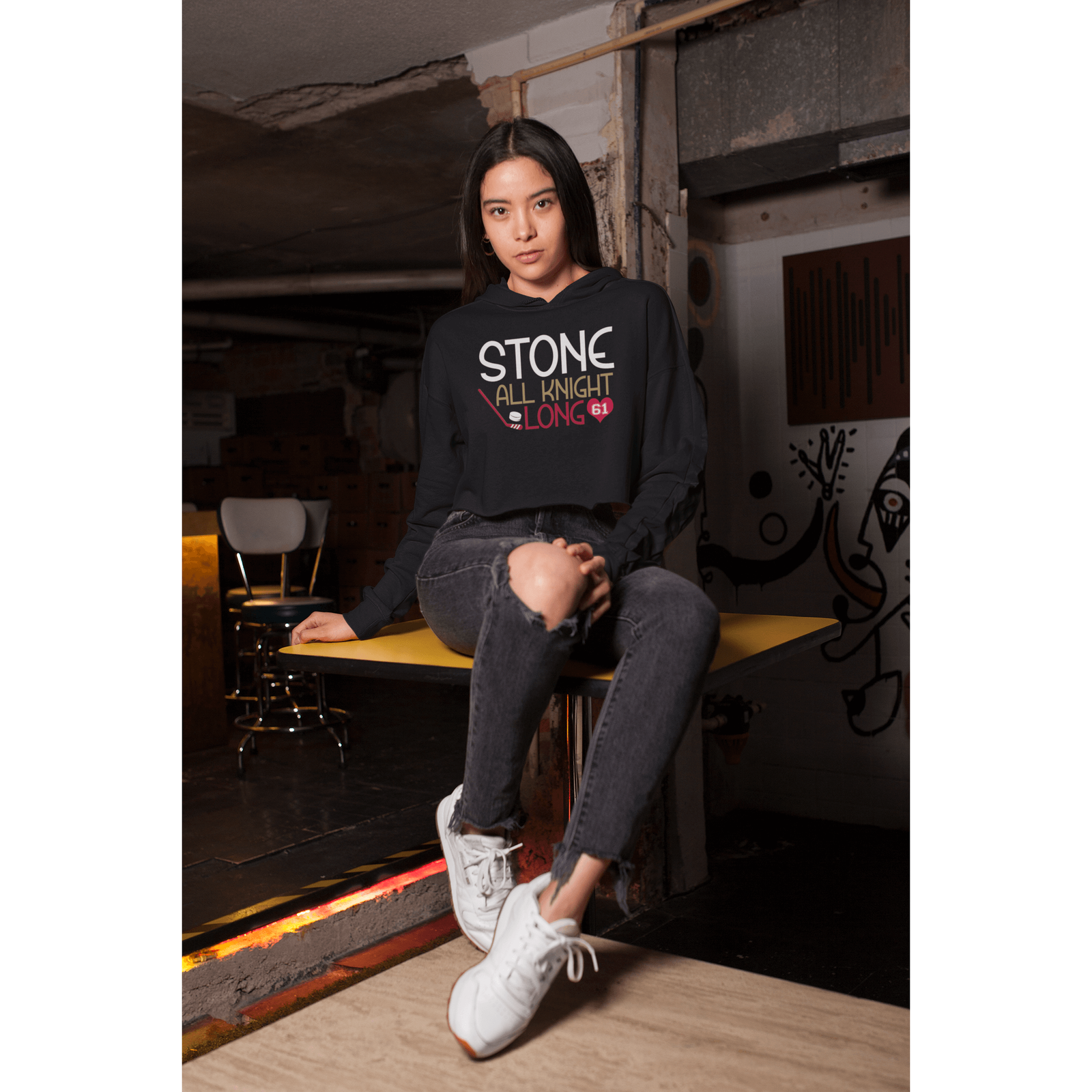 Hoodie Stone All Knight Long Women's Cropped Hooded Sweatshirt